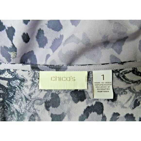 Chico's Tunic Top Size 1 S/M Animal Print Embellished Peplum Drop Waist Purple - Picture 6 of 6